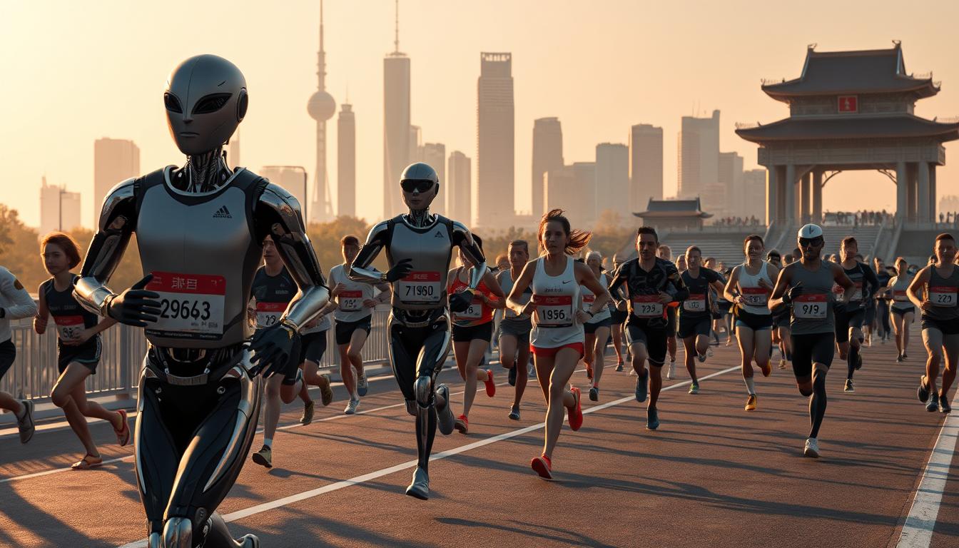 Meia-maratona mista em Pequim: robôs humanoides correm com humanos